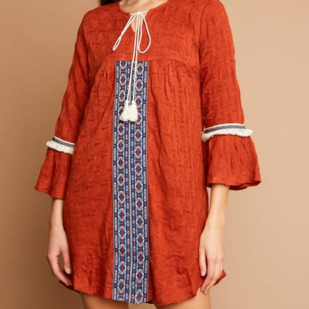 Hayden Crochet Detail Dress with Tassels